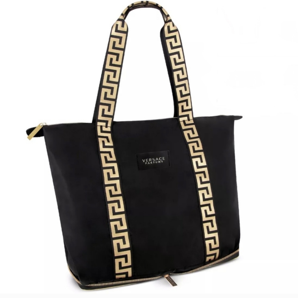 Versace Parfum Black & Gold  Logo Folding Tote Travel Gym Shoulder Bag - Picture 5 of 7